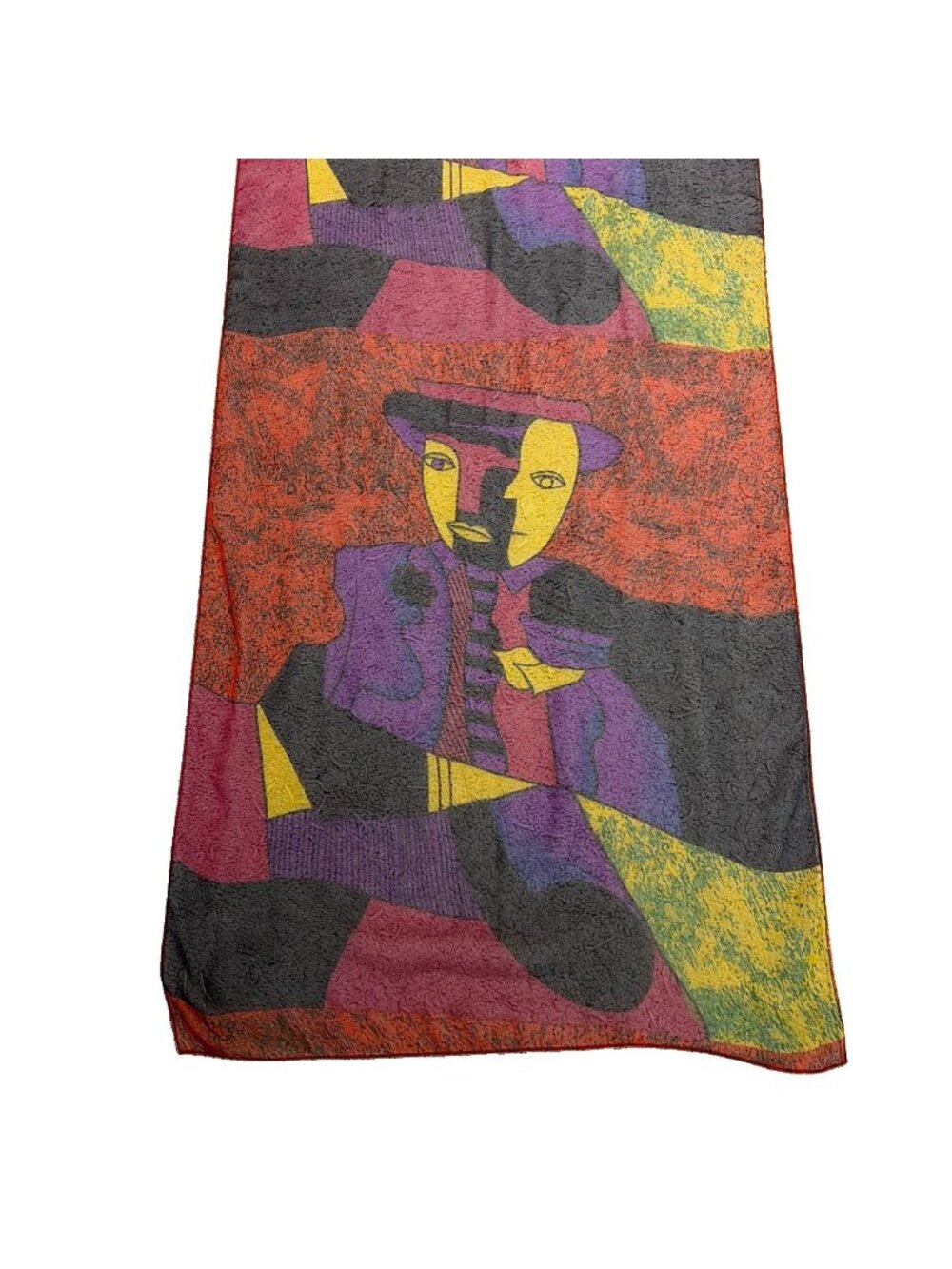 VTG 80s Picasso Style Scarf 20” X 66” Colorful Chiffon Art to Wear Maximalist